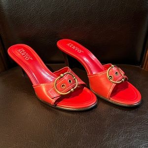 Franco Sarto Brazil Red Leather Slide Heeled Sandals Size 7.5